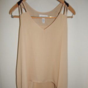 Ambience Apparel Sheer Flowy Sleeveless Top With Faux Leather Detail